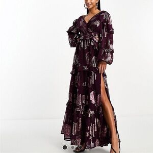 ASOS Petite plunge floral jacquard maxi dress